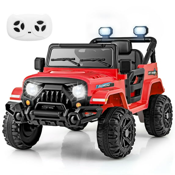 Gymax 12V Kids Ride on Truck Car w/Remote Control Threaded Wheels 3 Speeds LED Lights Red