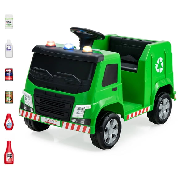 Gymax 12V Recycling Garbage Truck Electric Ride On Toy Remote w/Recycling Accessories Green