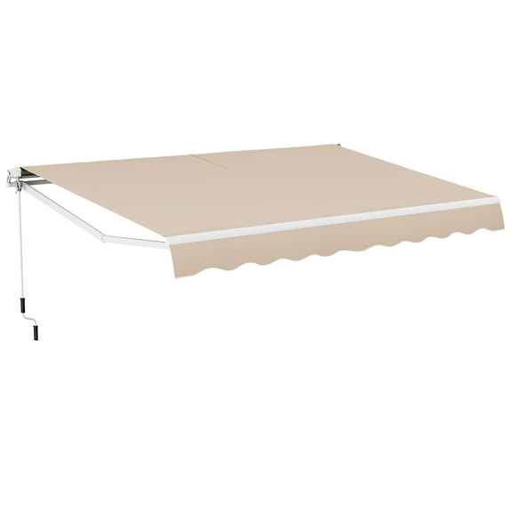 Gymax 13 x 8.2 ft Outdoor Patio Retractable Awning Polyester Sunshade Cover w/ Manual Crank Handle Deck Beige