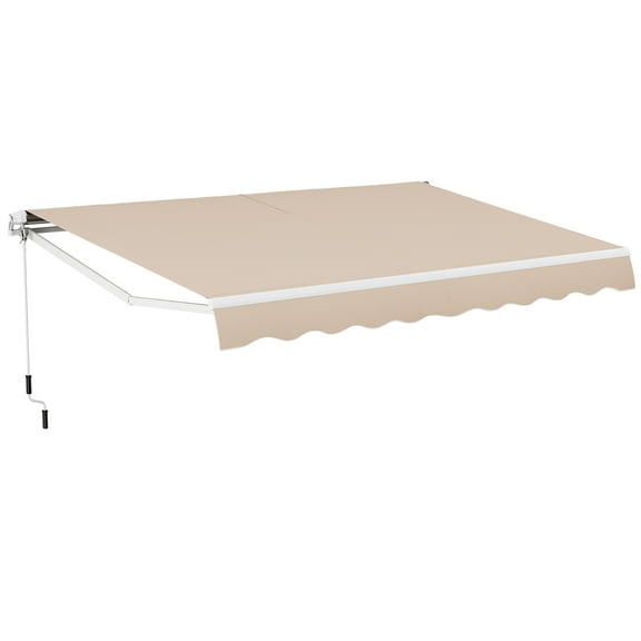 Gymax 13 x 8.2 ft Outdoor Patio Retractable Awning Polyester Sunshade Cover w/ Manual Crank Handle Deck Beige