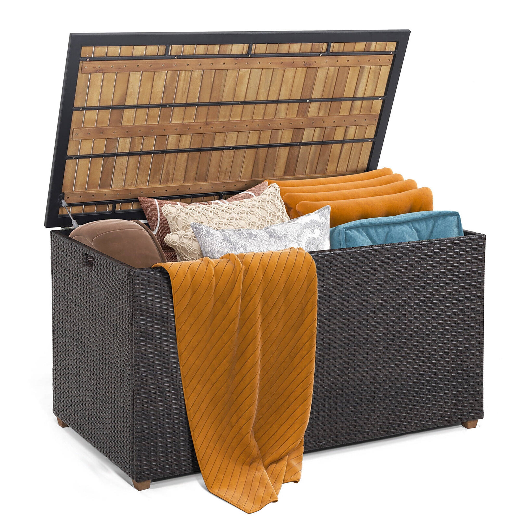 Mix Brown 134 Gallon Wicker and Acacia Wood Deck Box