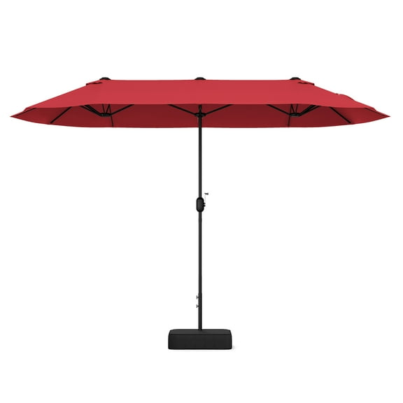 Gymax 13FT Double-sided Patio Umbrella w/ Crank Handle Umbrella Base Safety Lock Wine