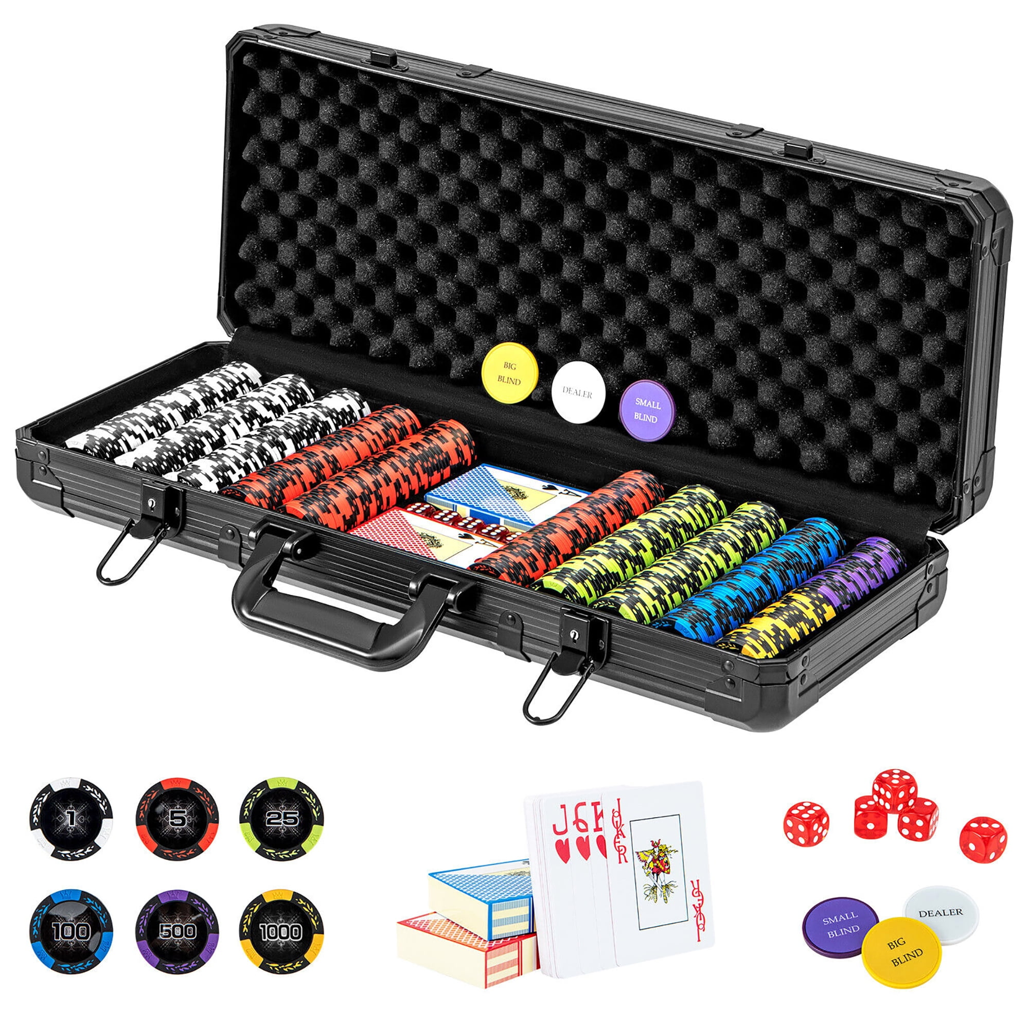 Gymax 14 Gram Clay Poker Chip Set 500 Pieces Claytec Style Chips with Aluminum Case Gymax 14 Gram Clay Poker Chip Set 500 Pieces Claytec Style Chips with Aluminum Case