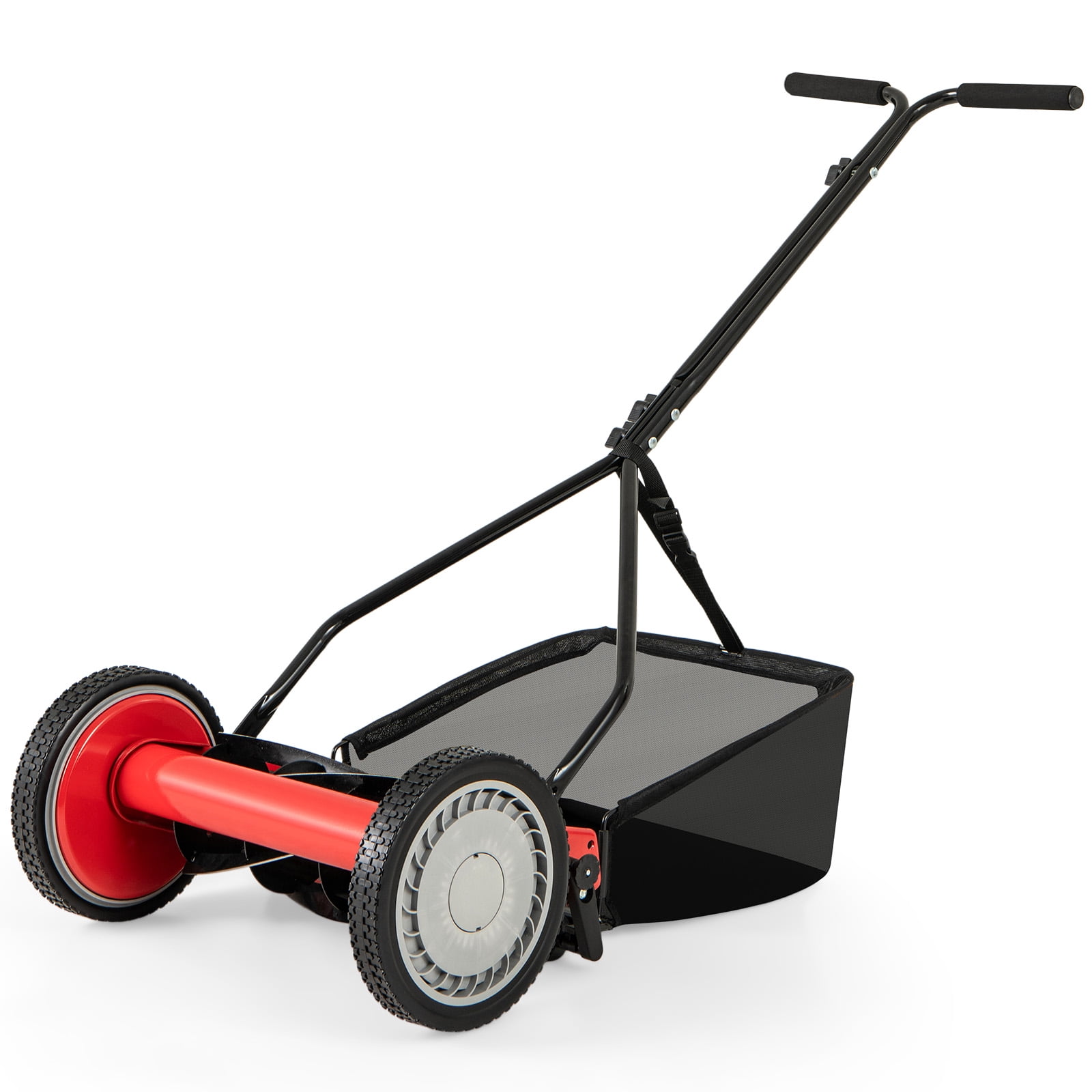 Gymax 14'' Manual Reel Mower w/ 5-Blade 6.6 Gallon Removable Grass Catcher for Garden Red