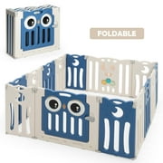 Gymax 14-Panel Baby Playpen Kids Activity Center Foldable Play Yard w/ Lock Door Blue