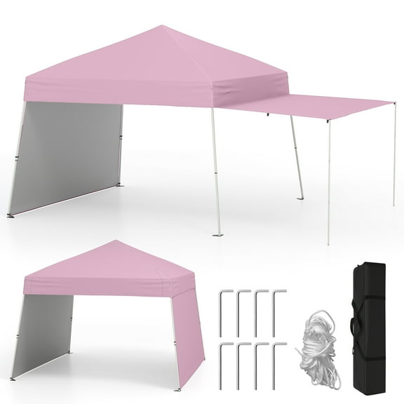 Gymax 14 X 9.2 FT Pop up Canopy Tent w/ 2 Convertible Sidewalls to Awning & Stakes Pink