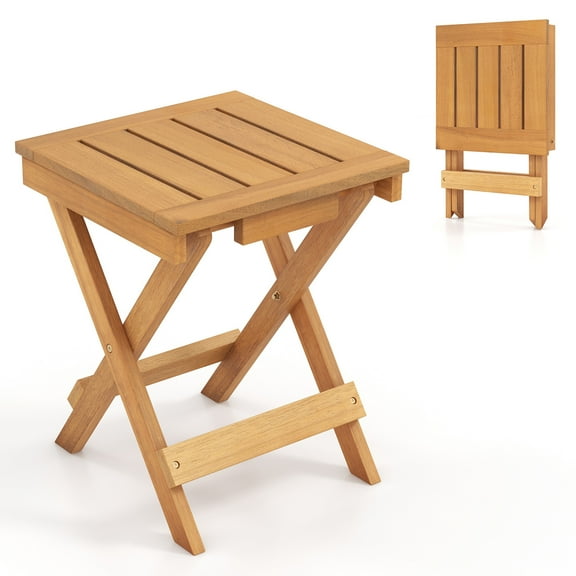 Gymax 14 inch Outdoor Folding Side Table Hardwood Square Compact Patio Table