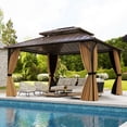 thumbnail image 1 of Gymax 14 x 12 FT Hardtop Gazebo w/ Netting Heavy-Duty Double-Roof Galvanized Metal Top, 1 of 10