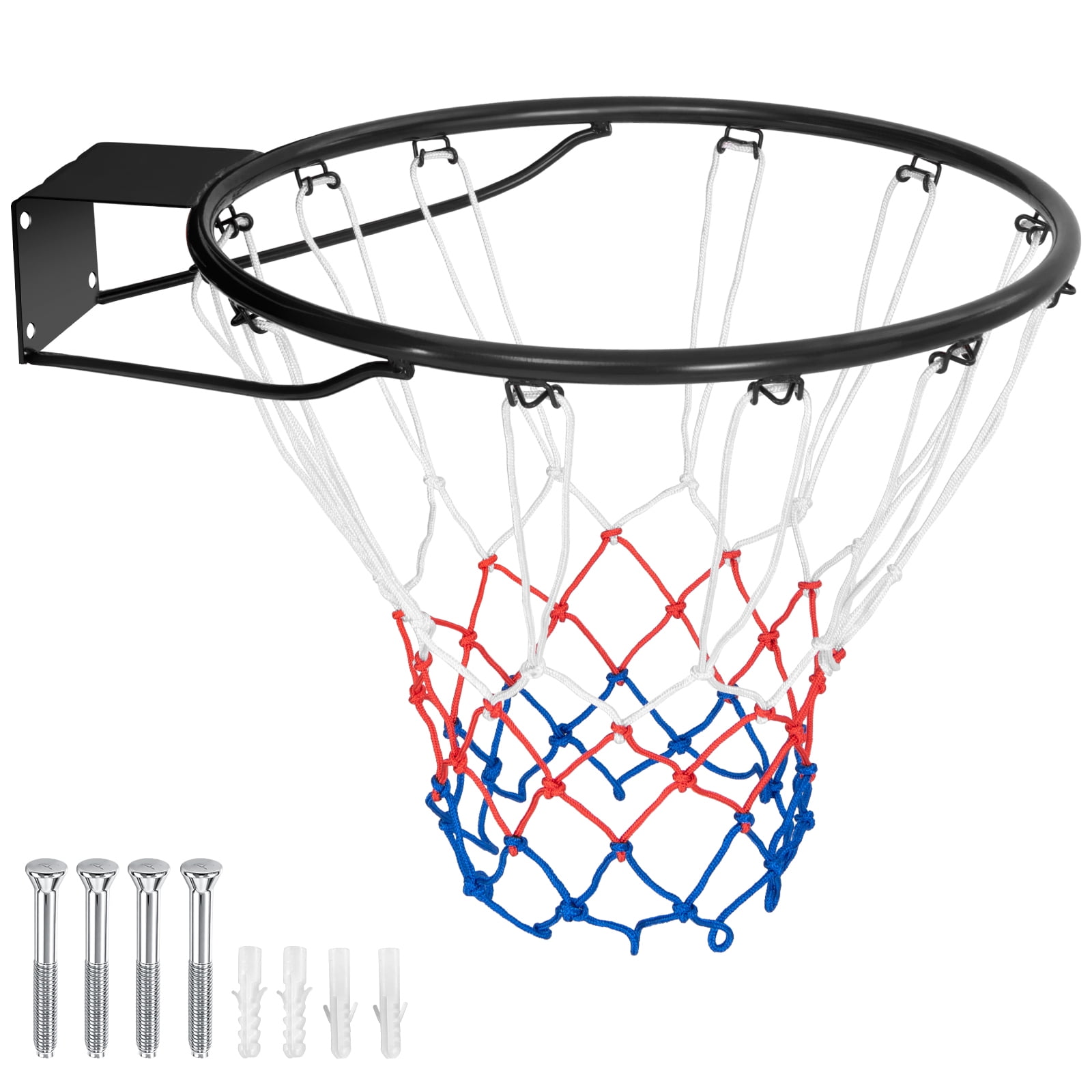 Gymax 15'' Basketball Rim Wall Door Mounted Basketball Hoop w/ All Weather Net Black