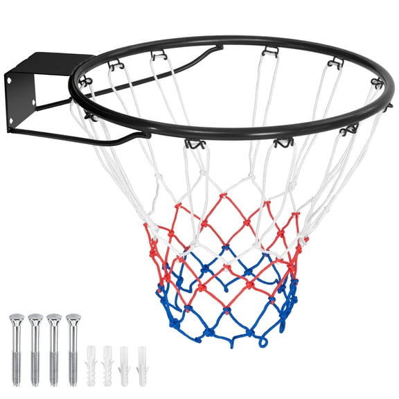 Gymax 15'' Basketball Rim Wall Door Mounted Basketball Hoop w/ All Weather Net Black