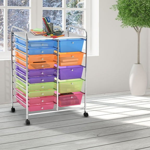 Gymax 15 Drawers Rolling Storage Cart Organize Shelf Office