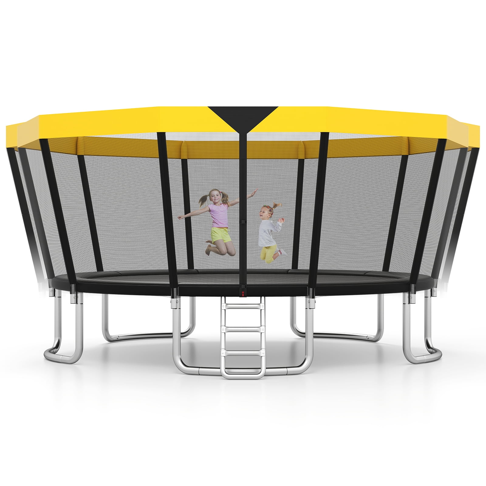 Gymax 15 FT Outdoor Trampoline w/Non-Slip Ladder Enclosure Net & Anti-Rust Coating Yellow & Black