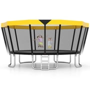 Gymax 15 FT Outdoor Trampoline w/Non-Slip Ladder Enclosure Net & Anti-Rust Coating Yellow & Black