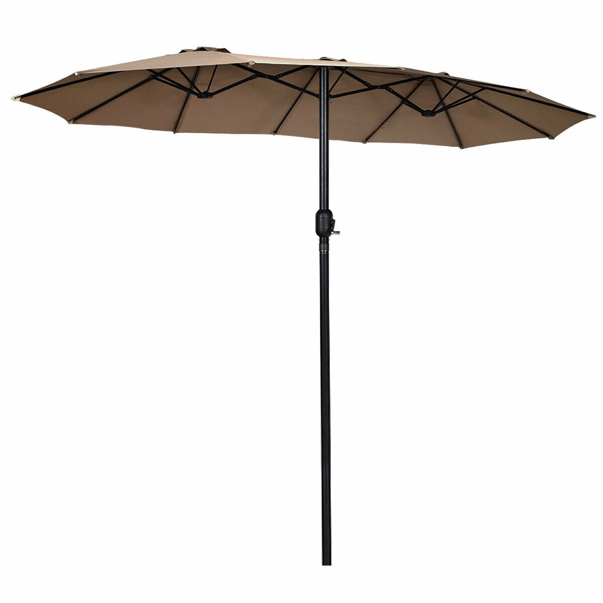 Gymax 15' Twin Patio Umbrella Double-Sided Outdoor Market Umbrella with Crank Tan