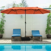 Gymax 15 ft Double-Sided Patio Umbrella Market Twin Umbrella w/ Enhanced Base Orange