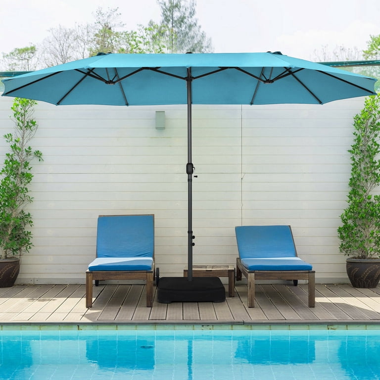 15 twin patio umbrella Gymax 15 ft Double-Sided Patio Umbrella Market Twin Umbrella w/ Enhanced  Base Turquoise