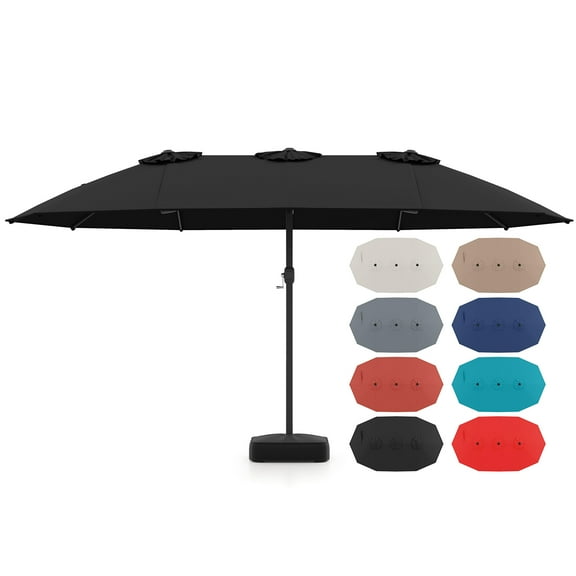 Gymax 15FT Outdoor Double-Sided Twin Patio Umbrella Sun Shade Crank Market Base Black