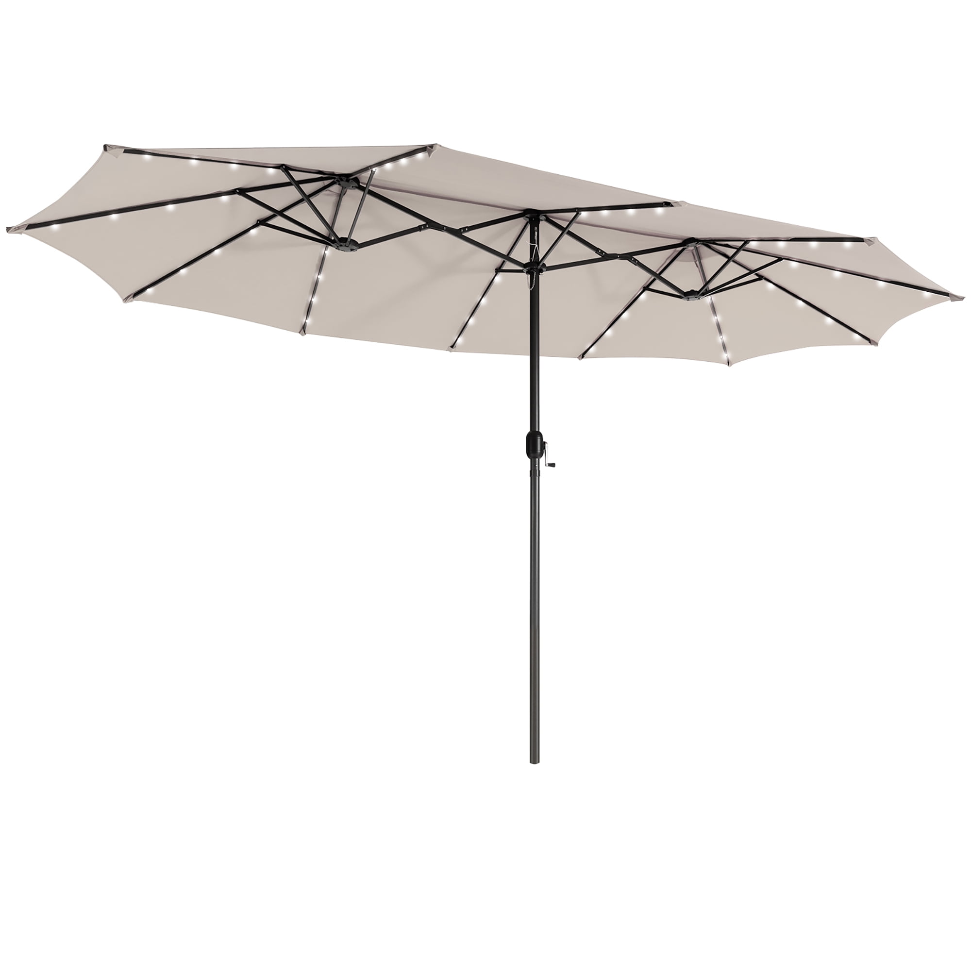 Gymax 15Ft Solar LED Patio Outdoor Double-Sided Umbrella w/ 48 Lights Crank Beige