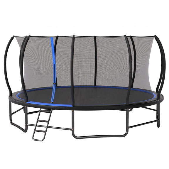Gymax 16 FT Outdoor Recreational Trampoline w/Enclosure Net Ladder 5 Stabilizer Bars Black & Blue