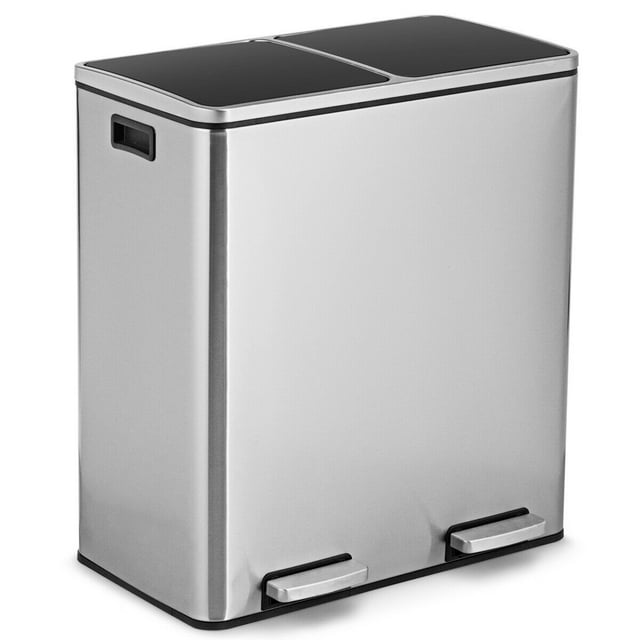 Gymax 16 Gallon Dual Step Kitchen Garbage Can, Stainless Steel Double ...