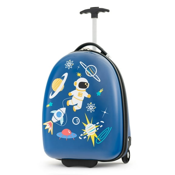 Gymax 16'' Kids Carry-On Luggage with Wheels w/ 2-Level Aluminum Handle Suitcase Blue
