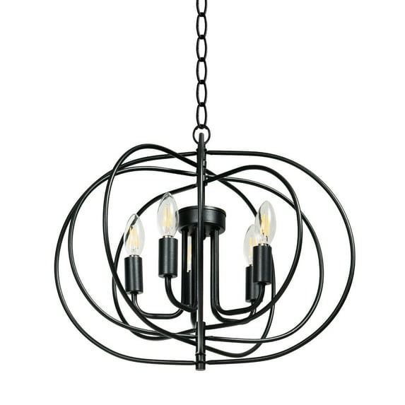 Gymax 16'' Metal Pendant Chandelier 5-Light w/ Iron Chain Pivoting Interlocking Rings