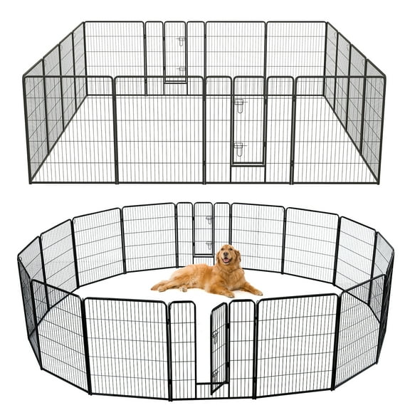 Gymax 16 Panel 40'' Height Pen Fence w/ Lock Indoor Outdoor Foldable Fencing Gate