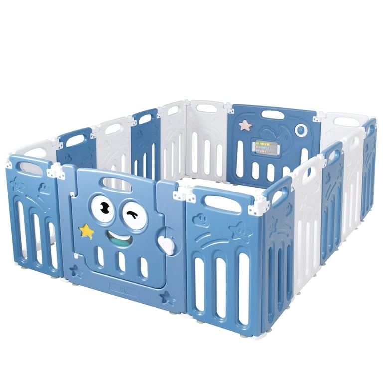 Gymax 16 Panel Foldable Baby Playpen Kids Activity Centre w Lock Door Rubber Mats