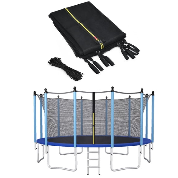 Gymax 16 ft trampoline replacement safety enclosure net for 12 poles, weather-resistant, black PE material