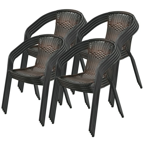 Gymax 16PCS Patio Rattan Dining Chair Outdoor Stackable Armchair Yard Garden Brown