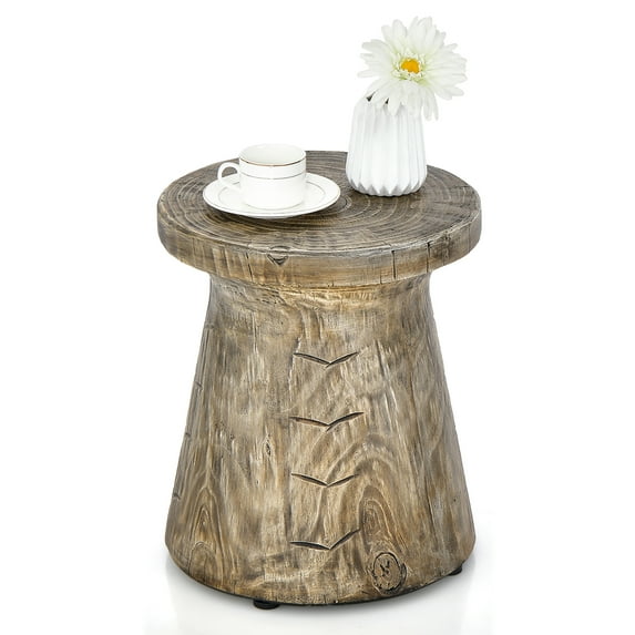 Gymax 17'' Concrete Accent Side Table Mushroom Wood-like End Table Plant Stand Stool