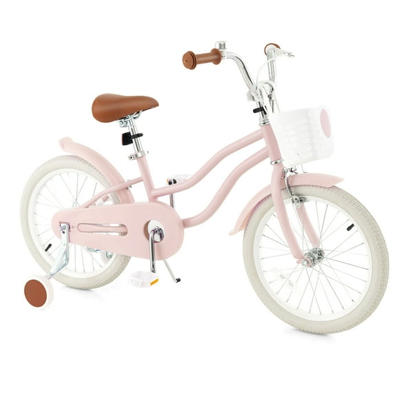 Gymax 18'' Kids Bicycle Children's Training Bicycle w/ Removable Training Wheels & Basket Pink