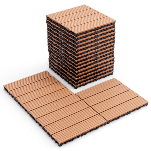 Gymax 18PCS Interlocking Deck Tiles 12'' x 12'' Waterproof All Weather Flooring Covering