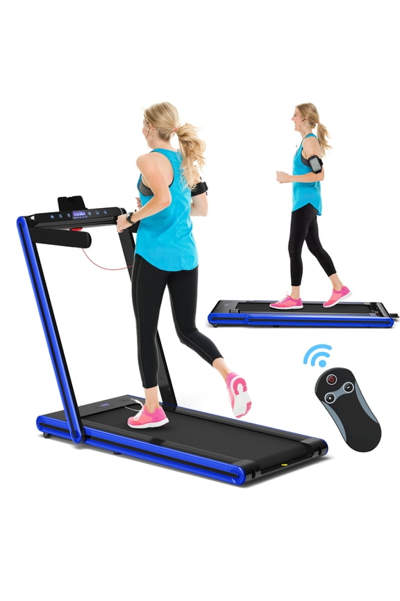 2.25HP Folding Treadmill 2-in-1 Walking Running Machine w/ APP & Remote Control Blue