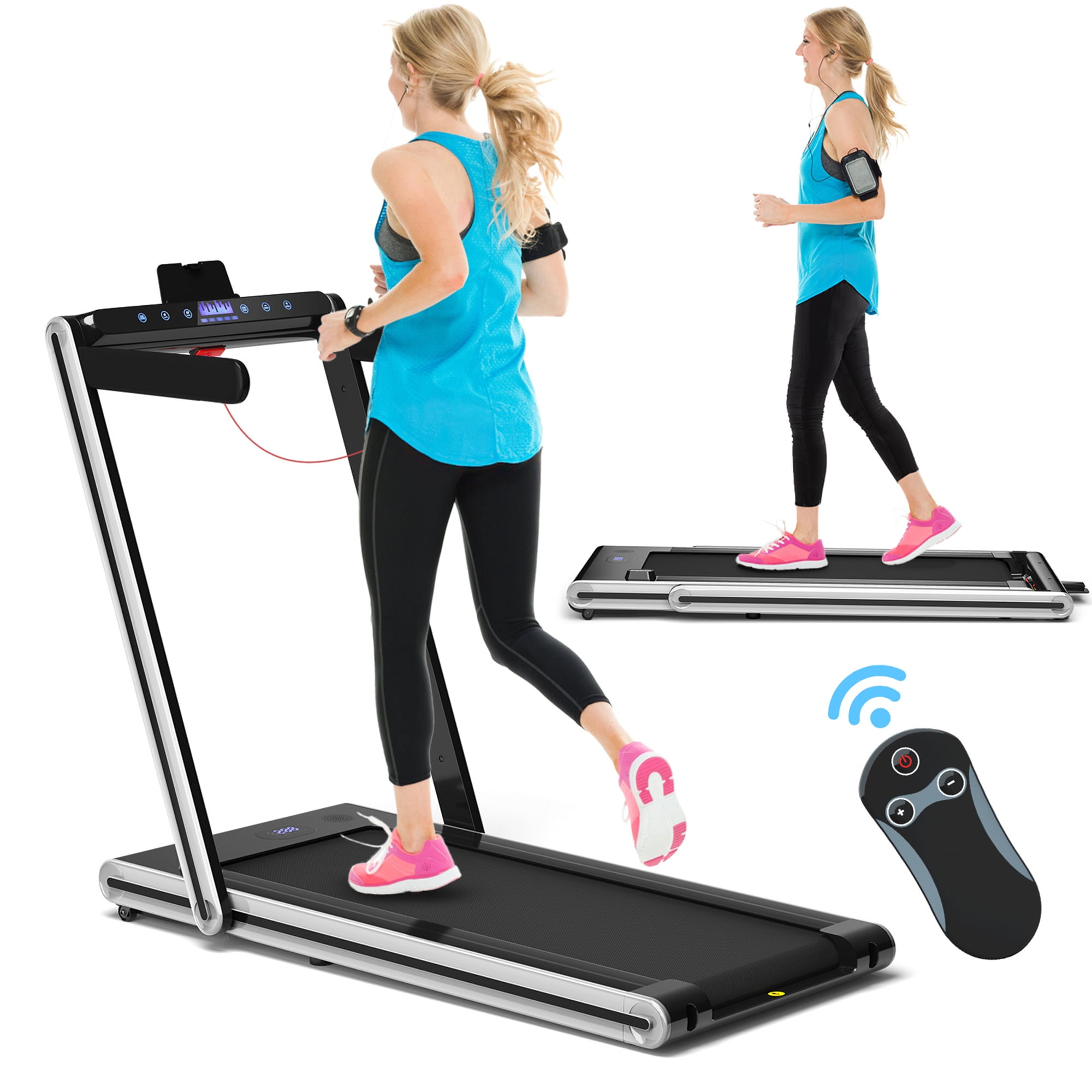 Gymax 2.25HP Folding Treadmill 2-in-1 Walking Running Machine w/ APP & Remote Control Silver