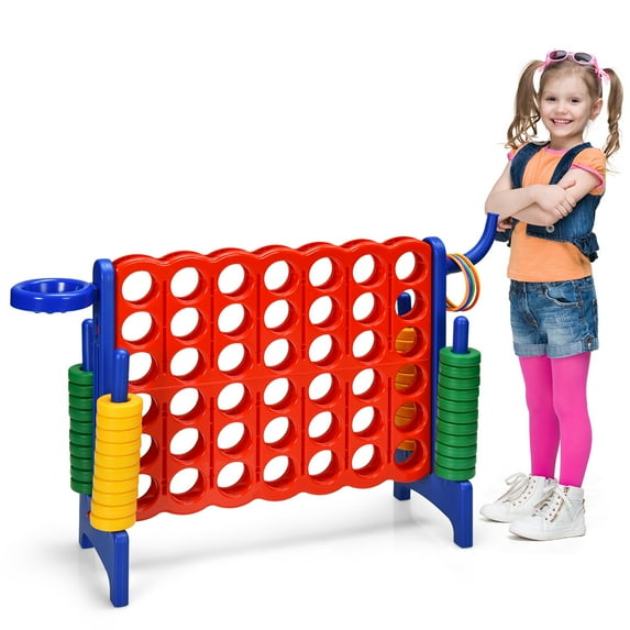 Gymax 2.5Ft 4-to-Score Giant Game Set Basketball Hoop Ring Game Outdoor Indoor