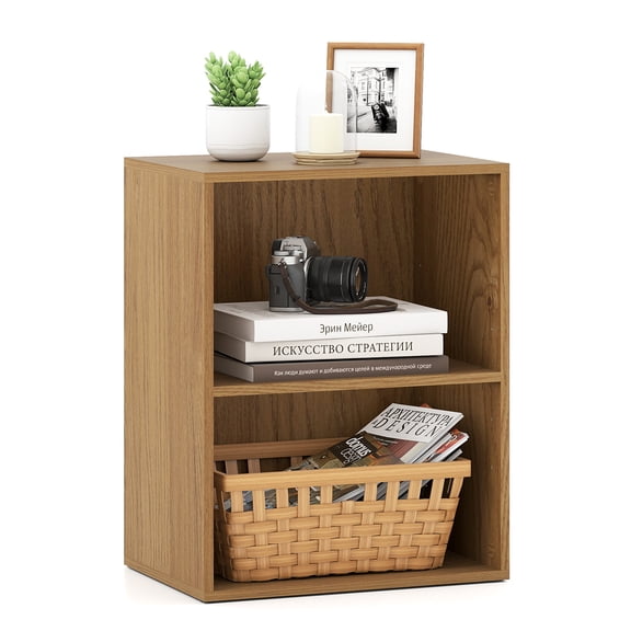 Gymax 2-Cube Bookcase w/ 5-Position Adjustable Shelf Anti-Toppling Kits for Study Natural