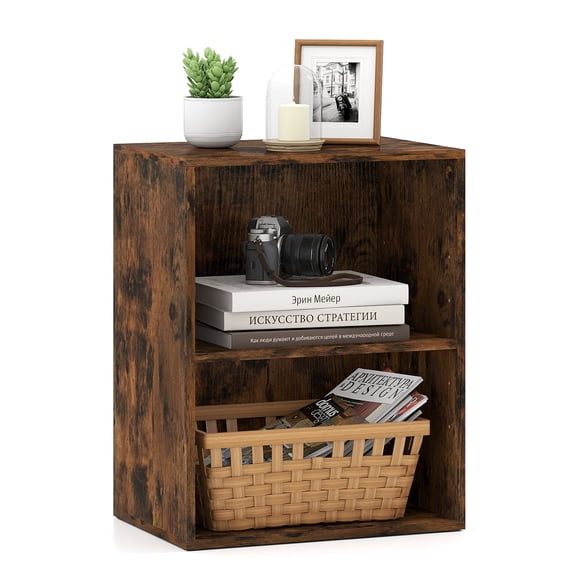Gymax 2-Cube Bookcase w/ 5-Position Adjustable Shelf Anti-Toppling Kits for Study Rustic Brown
