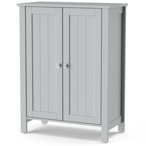 Gymax 2-Door Bathroom Floor Storage Cabinet Space Saver Organizer Grey