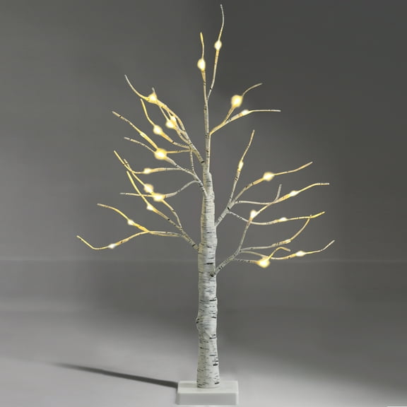 Gymax 2 FT Pre-lit White Birch Tree Christmas Decoratio Artificial Twig Birch Tree