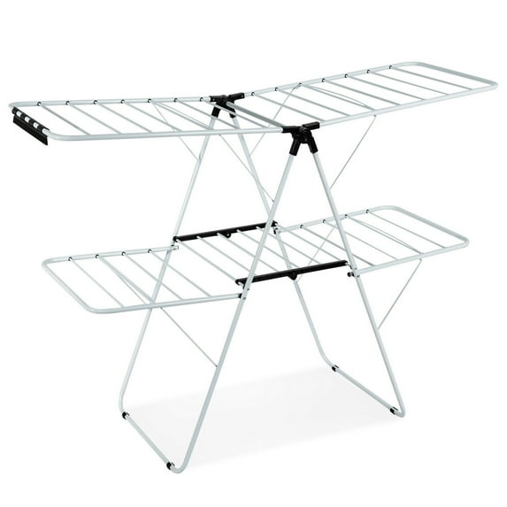 Gymax 2-Level Clothes Drying Rack Foldable Airer w/ Height-Adjustable Gullwing