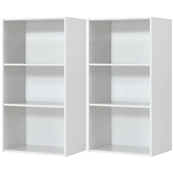 Gymax 2 PCS 3 Tier Open Shelf Bookcase Multi-functional Storage Display Cabinet White