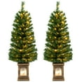 thumbnail image 1 of Gymax 2 PCS 4 FT Pre-Lit Potted Christmas Tree Artificial Entrance Tree w/ LED Lights & 160 Branch Tips, 1 of 10