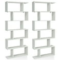 thumbnail image 1 of Gymax 2 PCS 6 Tier S-Shaped Bookshelf Storage Display Bookcase Z-Shelf White, 1 of 10