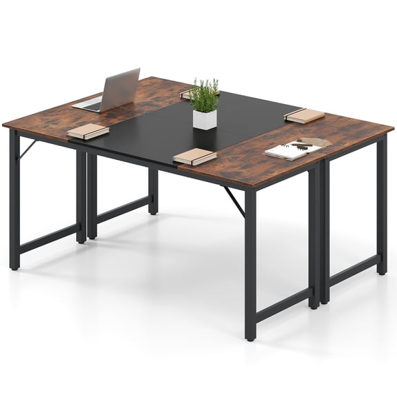 Gymax 2 PCS 63'' Computer Desk Modern Industrial Office Desk w/ Metal Frame & Large Executive Desk