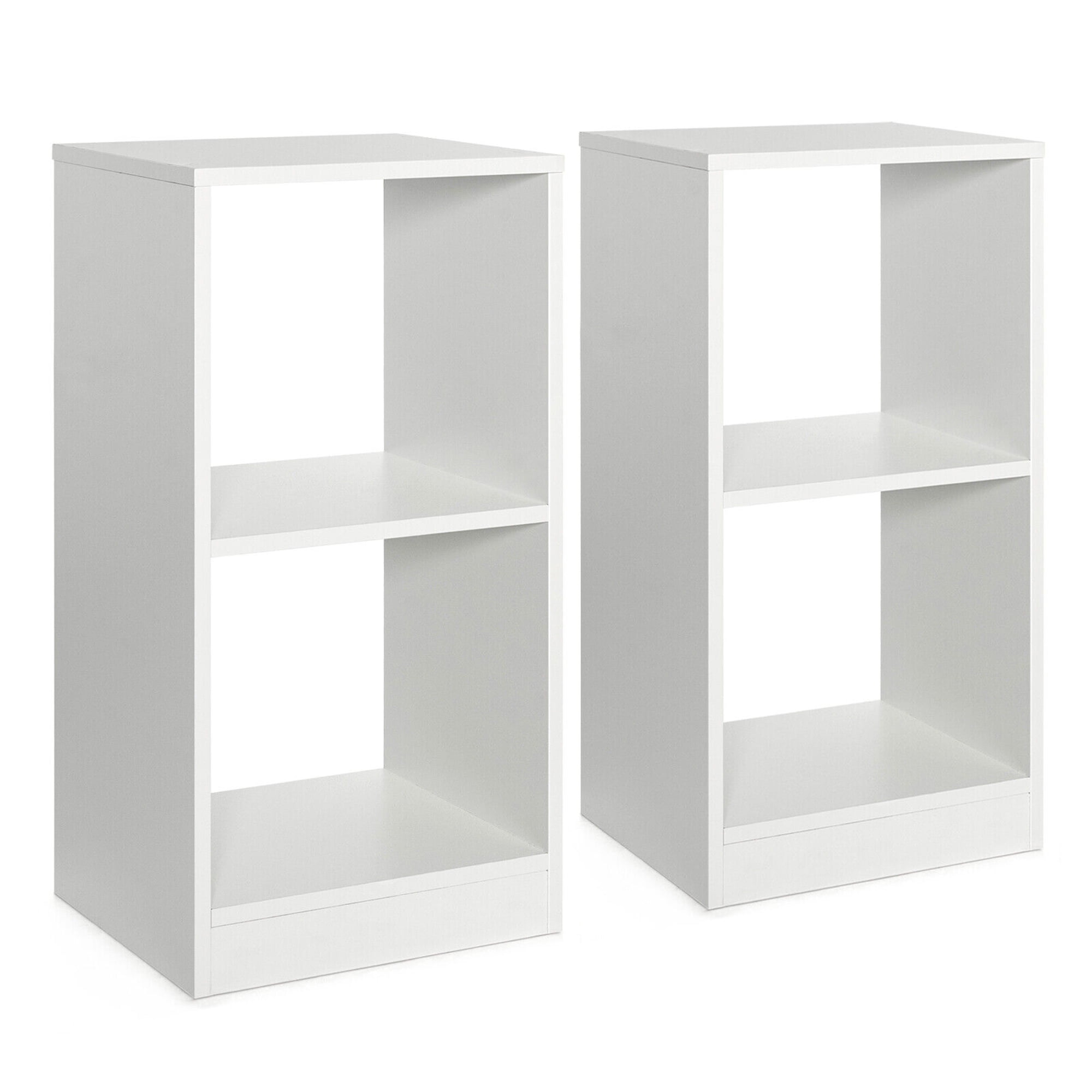 Gymax 2 PCS Bookshelf 2-Tier Open Wood Display Organizer Set Vinyl Record Cube Storage