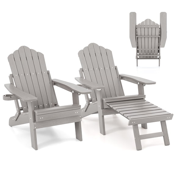 Gymax 2 PCS Folding Adirondack Chair HIPS Fire Pit Chair w/ Adjustable Backrest Gray