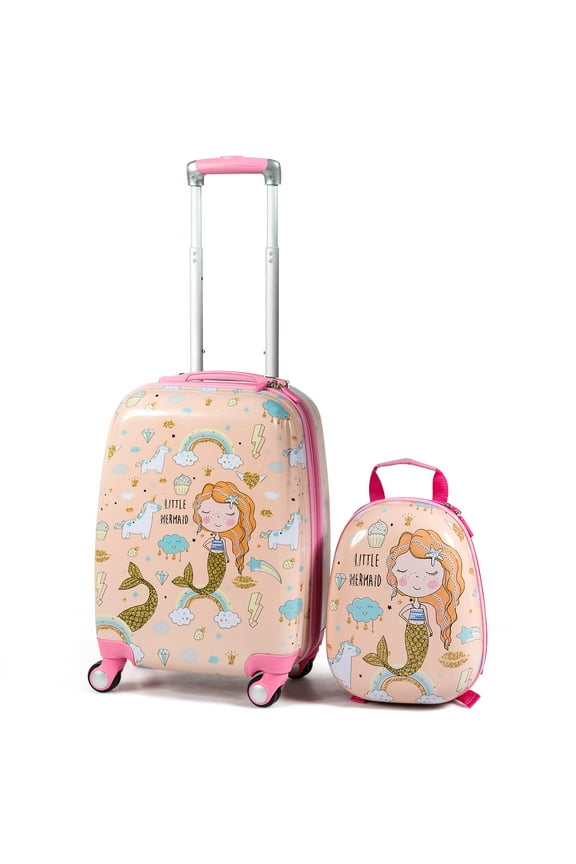 2 PCS Kids Carry-on Luggage Set 12'' Backpack and 18'' Rolling Suitcase