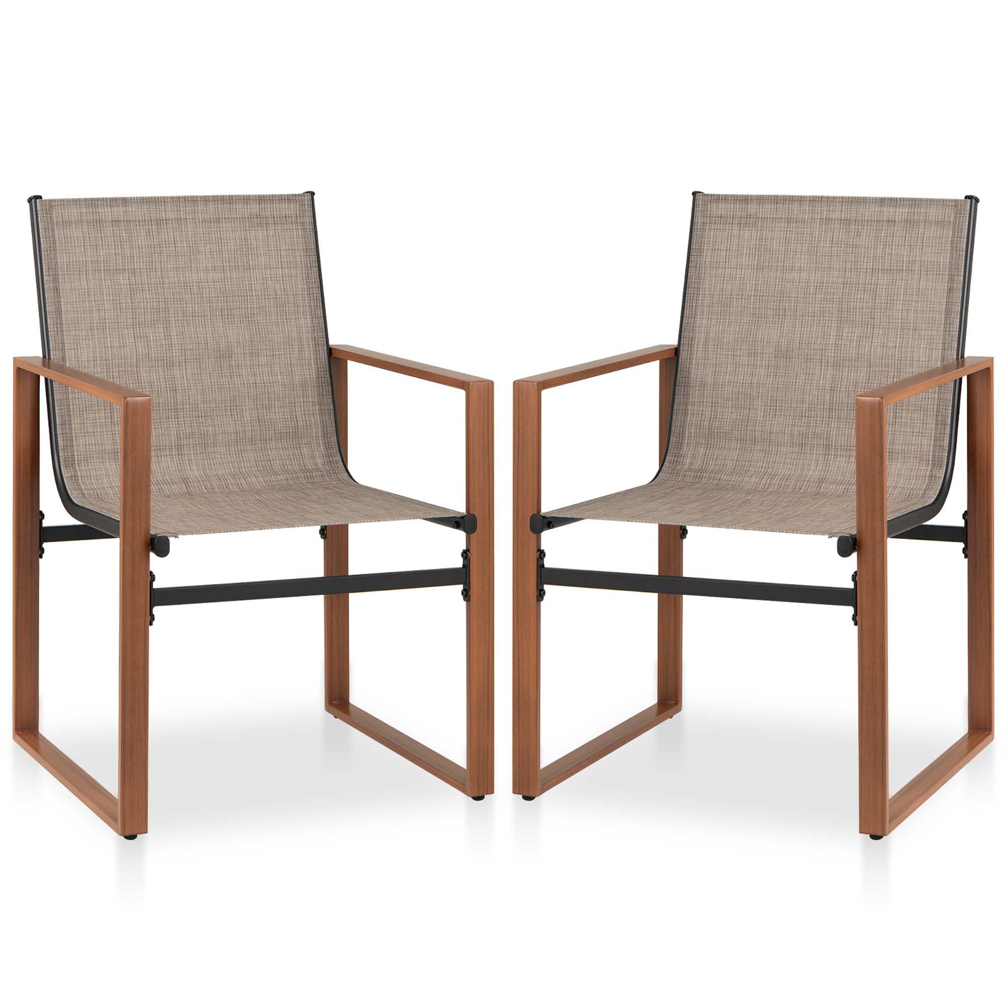 Gymax 2 PCS Outdoor Dining Chairs Patio Furniture Chair w/ Breathable Seat & Backrest Brown