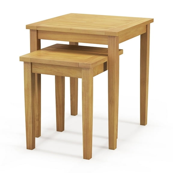 Gymax 2 PCS Patio Nesting Table Teak Wood Outdoor Space Saving Design Square End Table